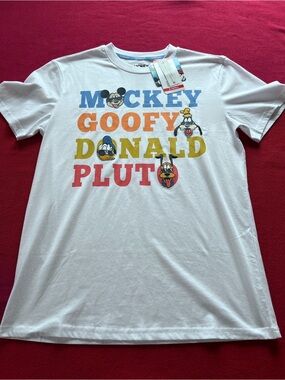 Women, Girls Disney White Graphic Tee with Mickey, Goofy, Donald & Pluto
